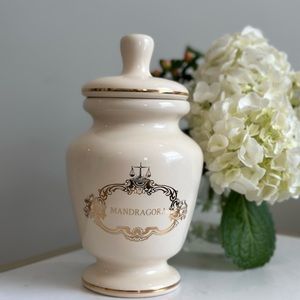 Vintage Mandragora Apothecary Jar Lidded Ceramic Gold Trim Eli Lilly
